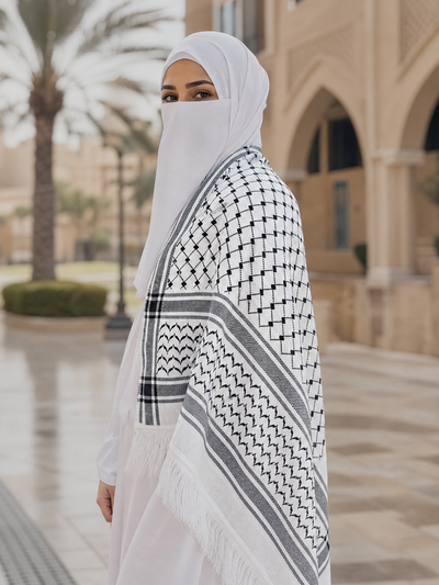 The Legacy Keffiyeh Shawl – White & Black Heritage Edition (Women)