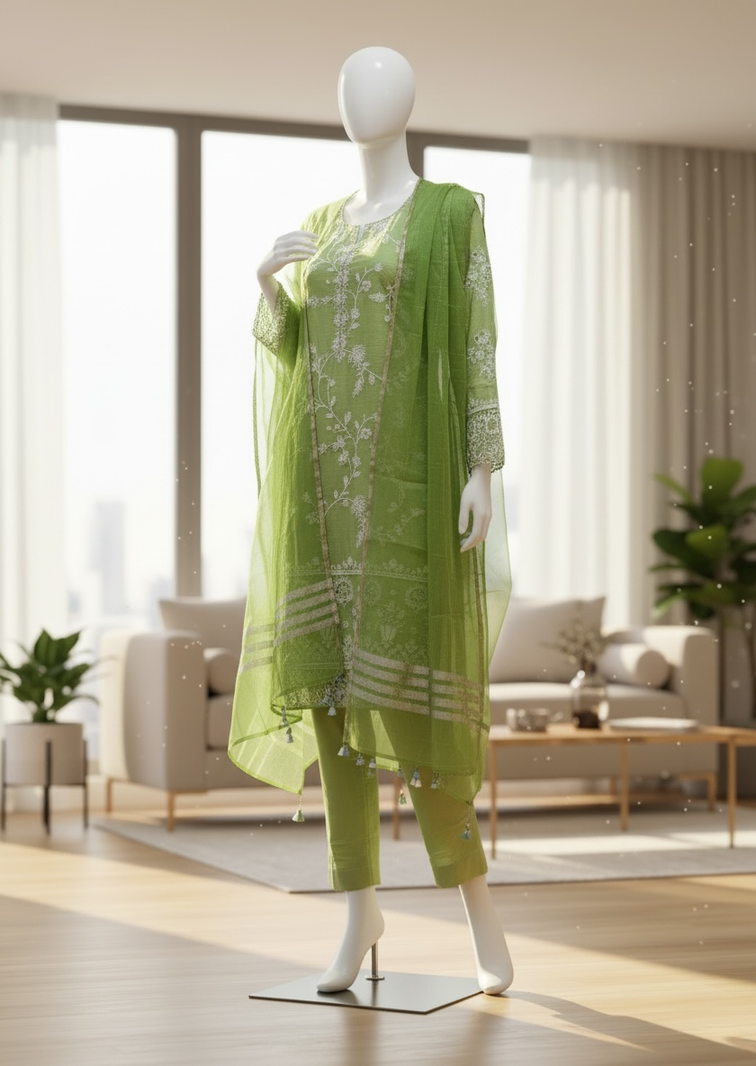 Lime Blossom Linen-Cotton Shalwar Kameez Set (Small)