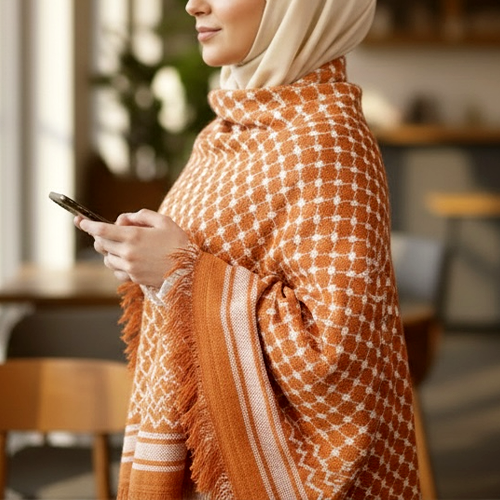 The Ember Keffiyeh Shawl – Heritage Burnt Orange Edition (Women)