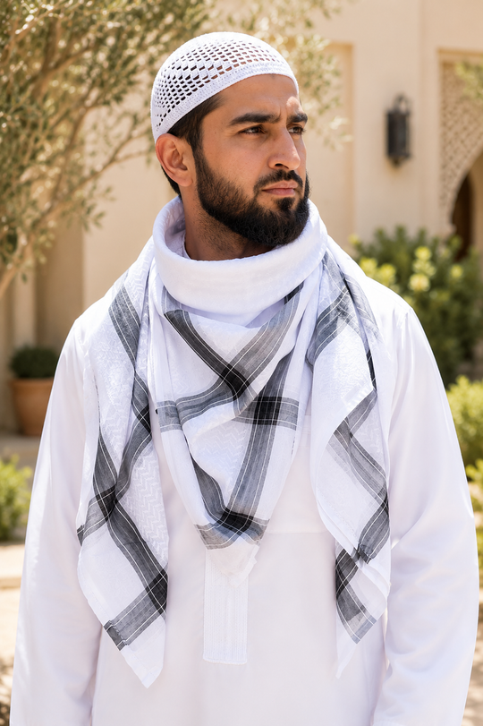 White & Black Stripes Keffiyeh Shemagh