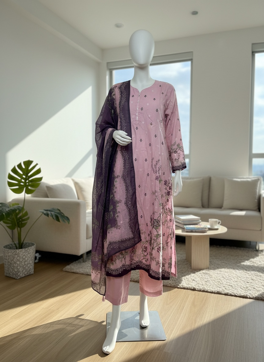 Blush Orchid Kaftaan Printed Lawn Set (Large)