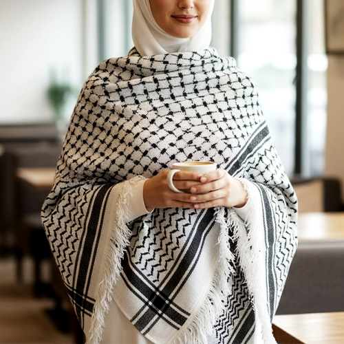The Legacy Keffiyeh Shawl – White & Black Heritage Edition (Women)