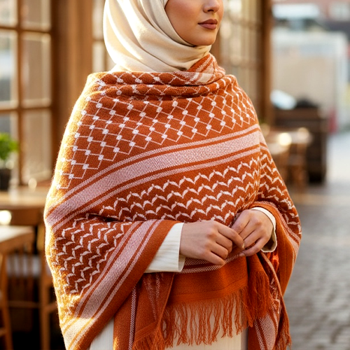 The Ember Keffiyeh Shawl – Heritage Burnt Orange Edition (Women)