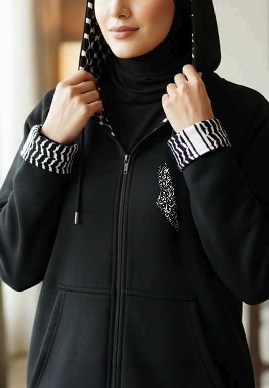 Embody Palestine - Foldable Keffiyeh Black Hoodie (Women)