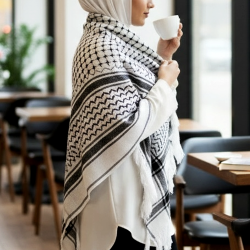 The Legacy Keffiyeh Shawl – White & Black Heritage Edition (Women)