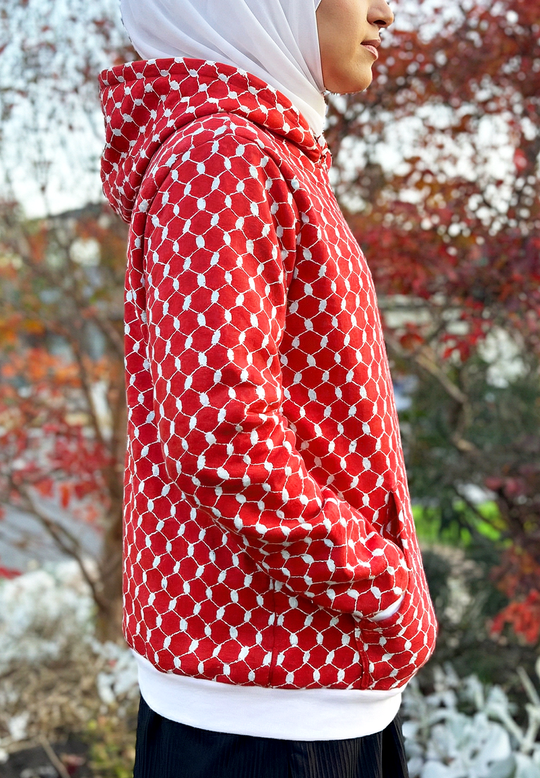 Women Red & White Keffiyeh Hoodie | Winter Exclusive Australia
