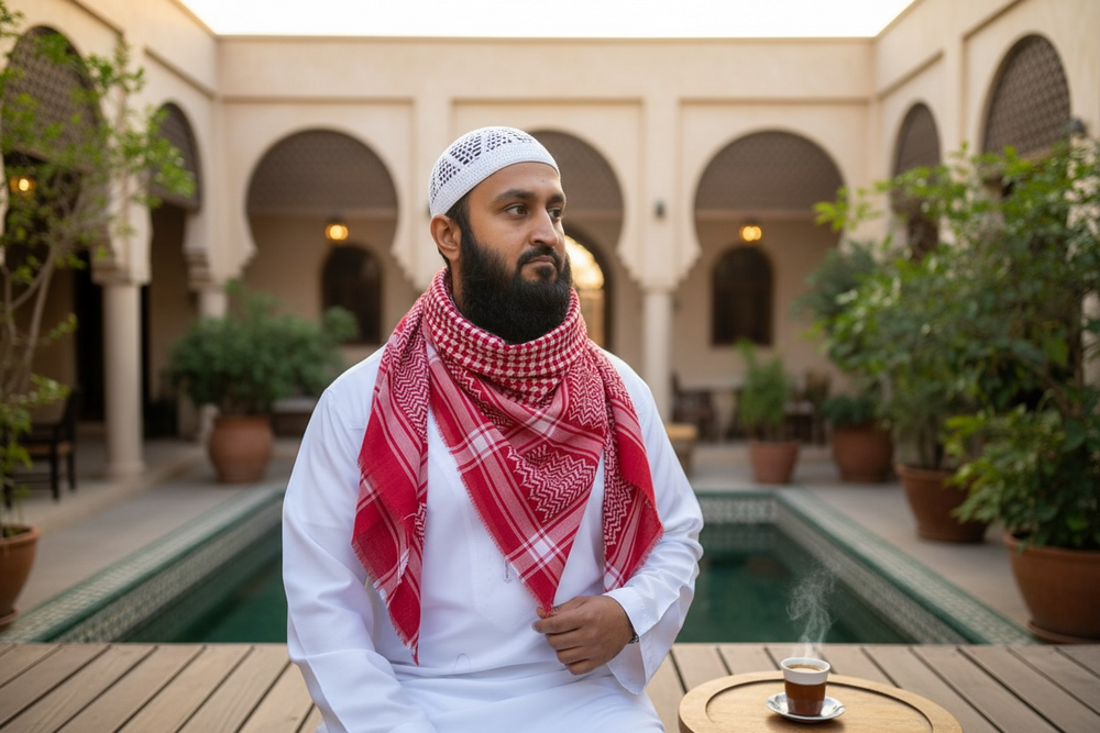 The Red Guardian Shemagh – Classic Arab Pattern