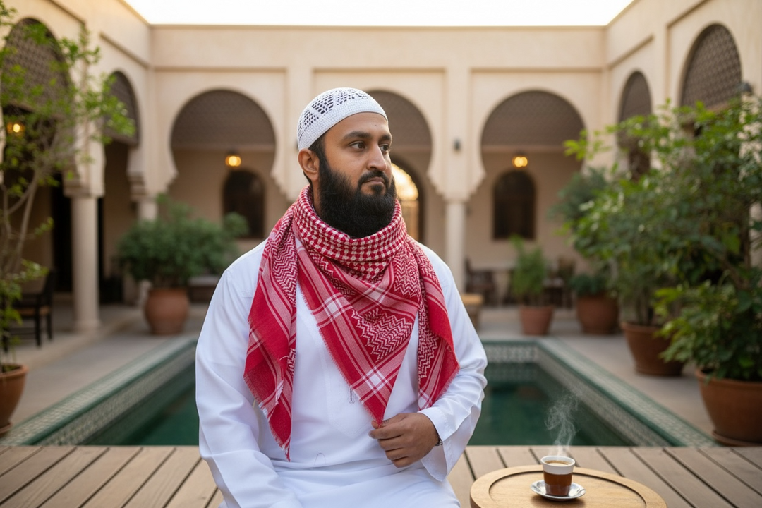 The Red Guardian Shemagh – Classic Arab Pattern