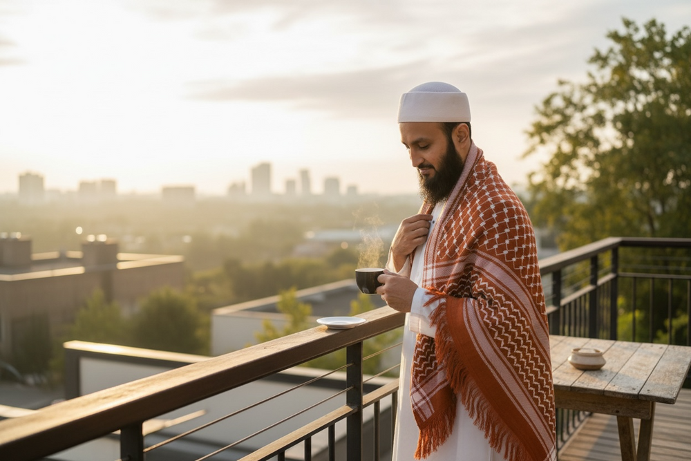 The Ember Keffiyeh Shawl – Heritage Burnt Orange Edition