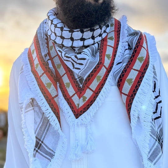 Palestine Keffiyeh White & Black: Cedars of Strength Collection