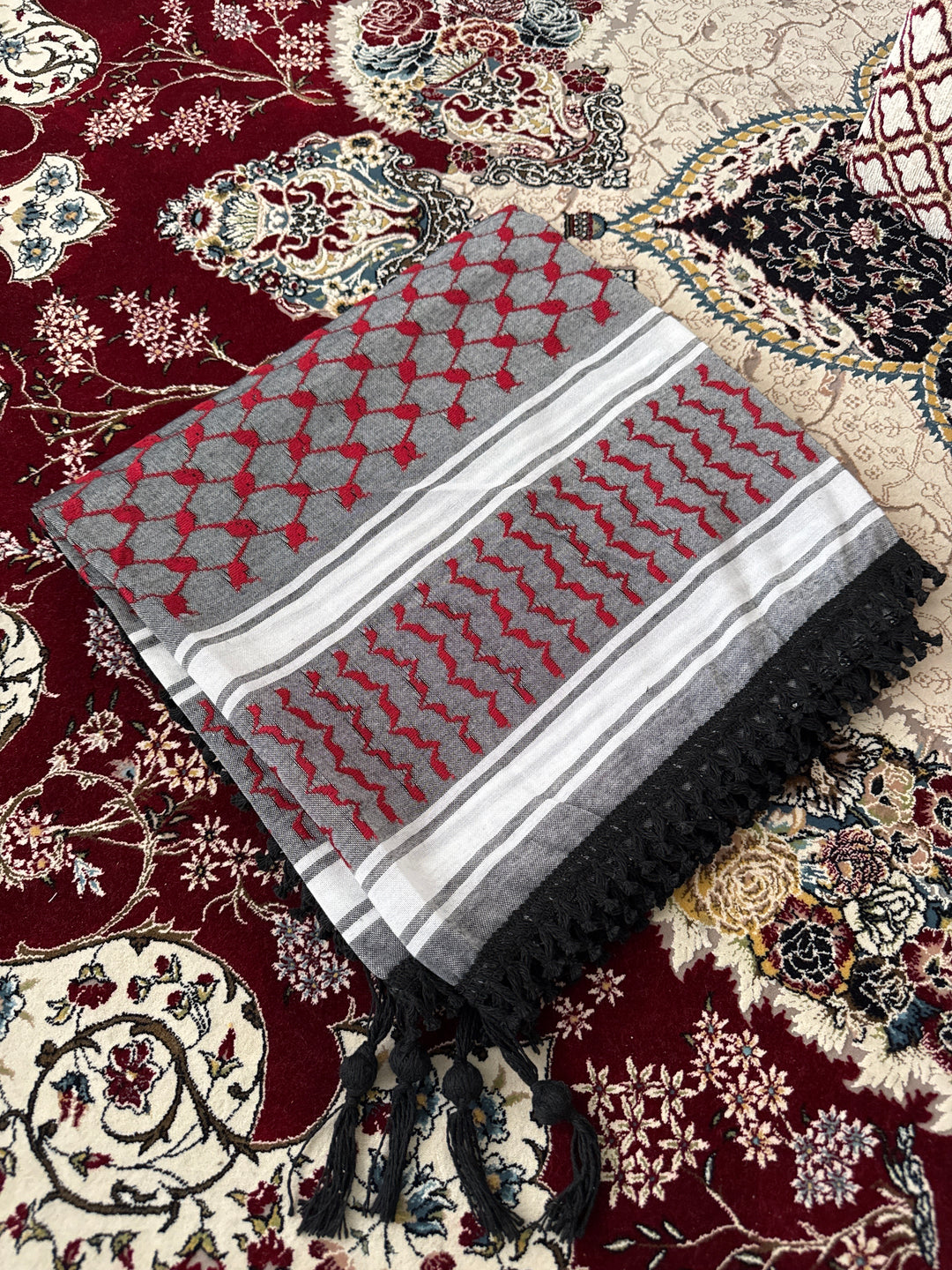ZUHD KEFFIYEH GREY, RED & BLACK PATTERN DESIGN