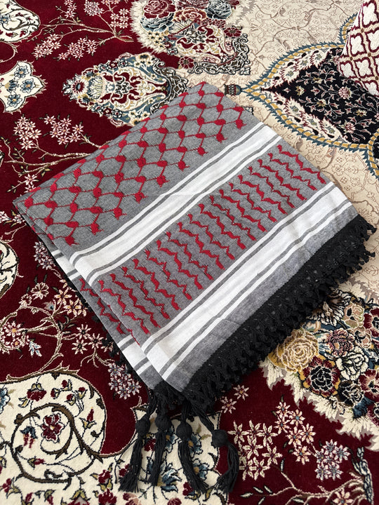 ZUHD KEFFIYEH GREY, RED & BLACK PATTERN DESIGN