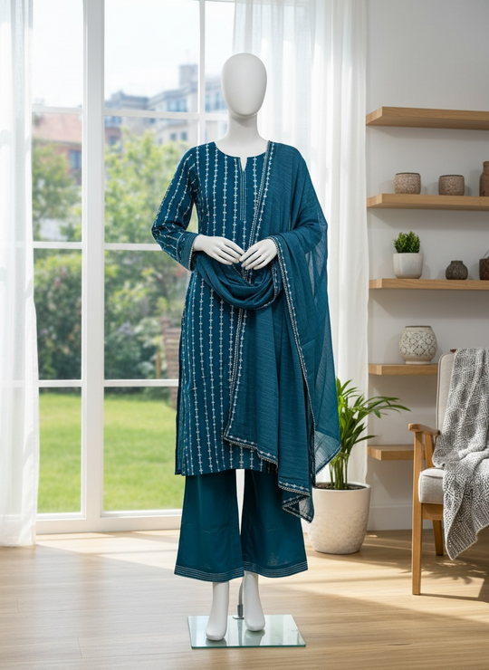 Teal Grace Premium Lawn Shalwar Kameez Set (Medium)
