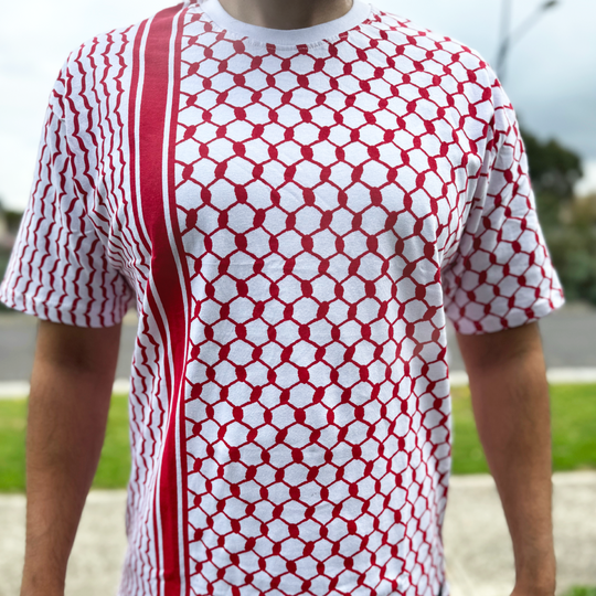 Palestine Keffiyeh White & Red T-Shirt