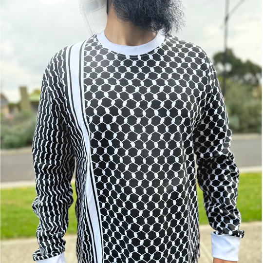 Palestine Keffiyeh Black & White Full Sleeves T-Shirt for Adults