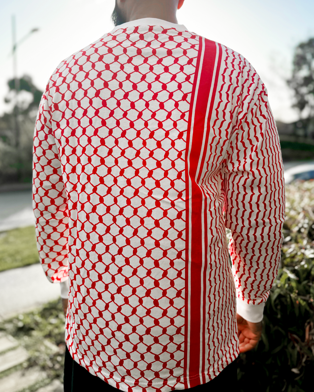 Adult Keffiyeh White & Red Full Sleeve T-Shirt