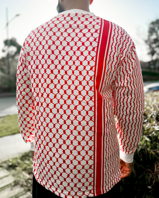 Adult Keffiyeh White & Red Full Sleeve T-Shirt