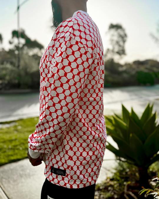 Palestine Keffiyeh White & Red Full Sleeve T-Shirt