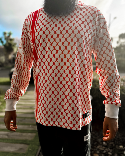 Palestine Keffiyeh White & Red Full-Sleeve T-Shirt