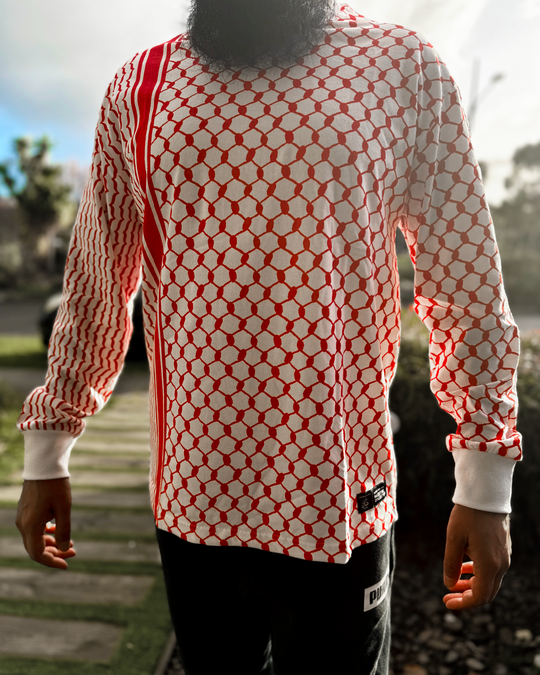 Palestine Keffiyeh White & Red Full Sleeve T-Shirt