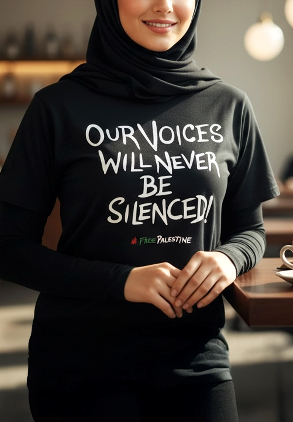 Women Black T-Shirt with Inspirational Palestine Support Print