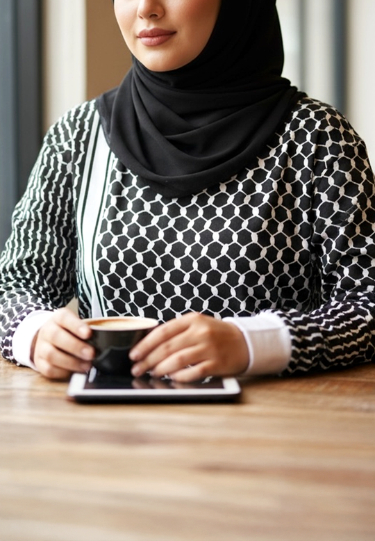 Women Palestine Keffiyeh Black & White Full Sleeves T-Shirt