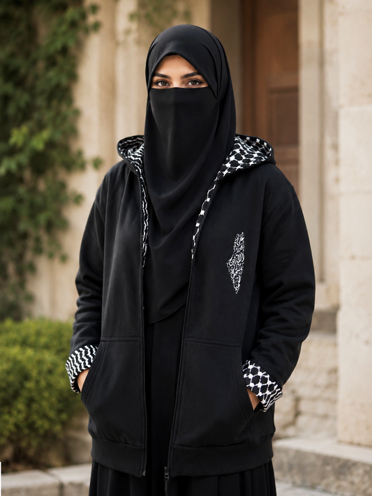 Embody Palestine - Foldable Keffiyeh Black Hoodie (Women)