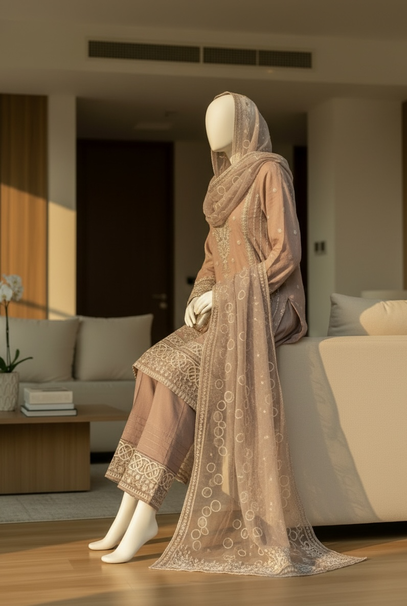 Dusty Mauve Organza Shalwar Kameez Set (Large)
