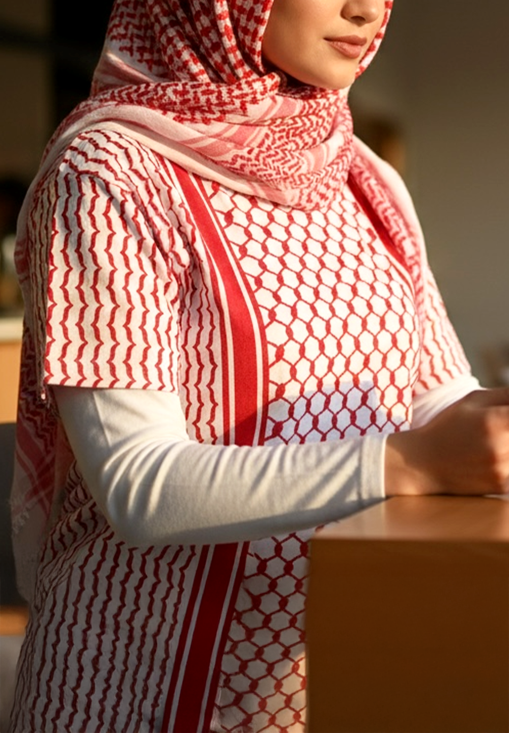 Women Palestine Keffiyeh White & Red T-Shirt