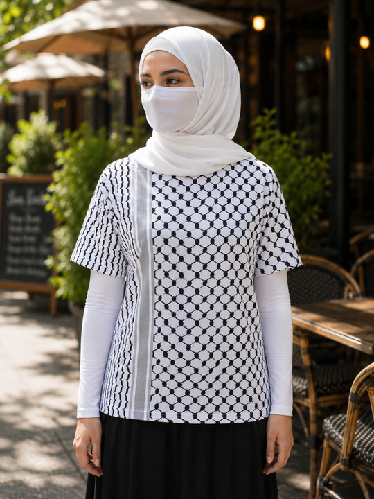 Women Palestine Keffiyeh Black & White T-Shirt