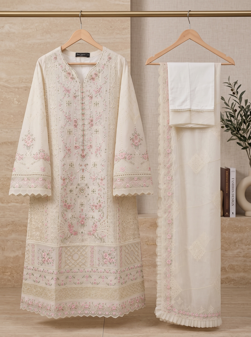 Noor-e-Gul Ivory & Blush Embroidered Chiffon Shalwar Kameez