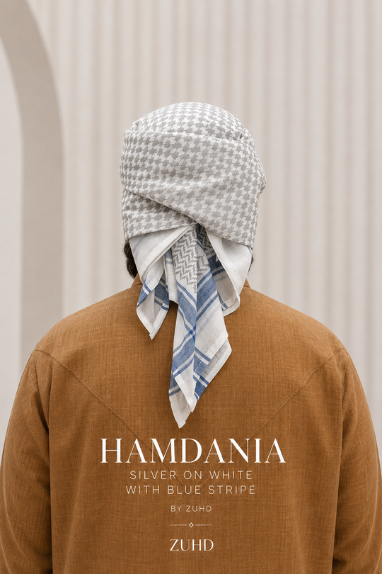 Silver on White with Blue Stripes - Hamdania