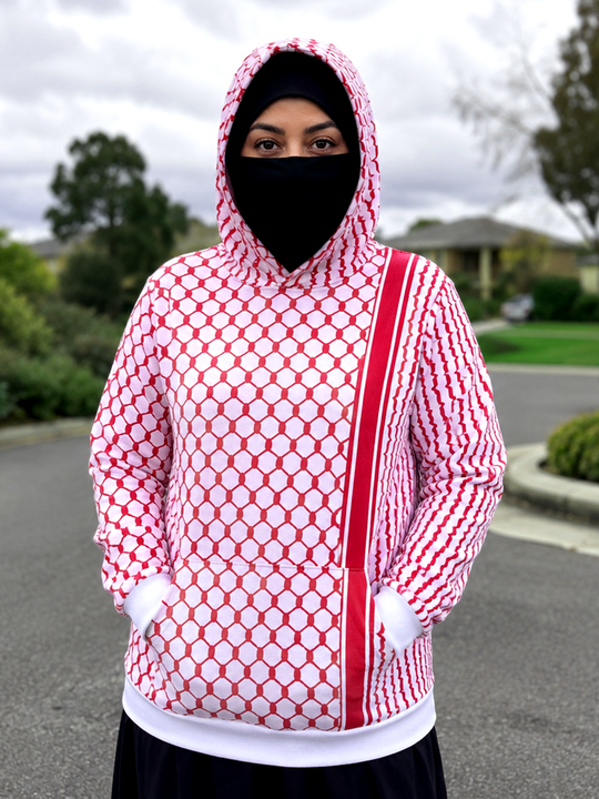 Women White & Red Keffiyeh Hoodie | Winter Exclusive Australia