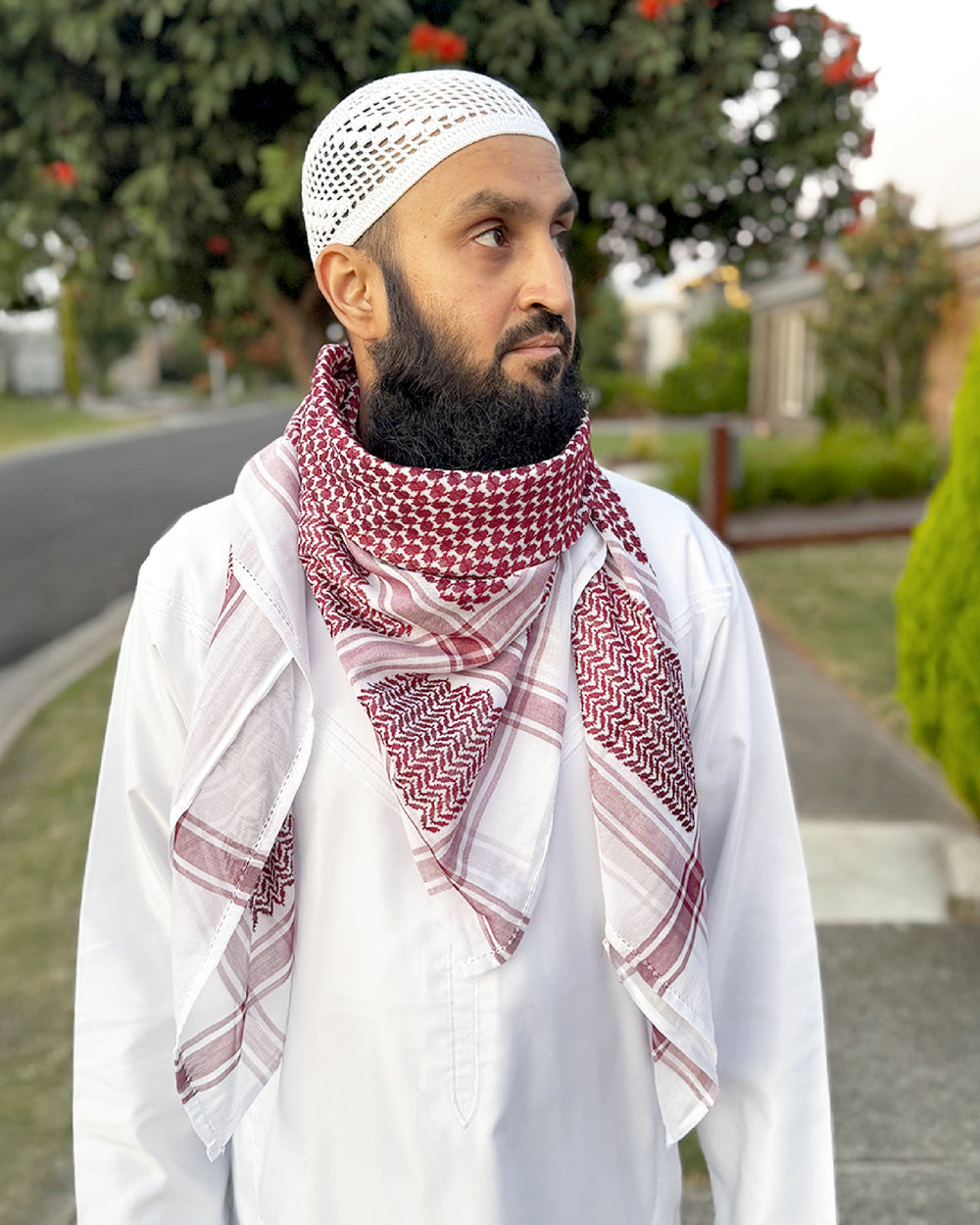 Rich Crimson Red & White Keffiyeh Shemagh