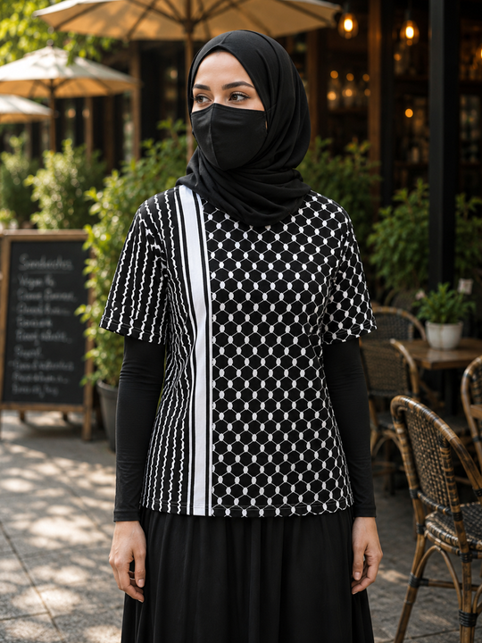 Women Palestine Keffiyeh Black & White T-Shirt