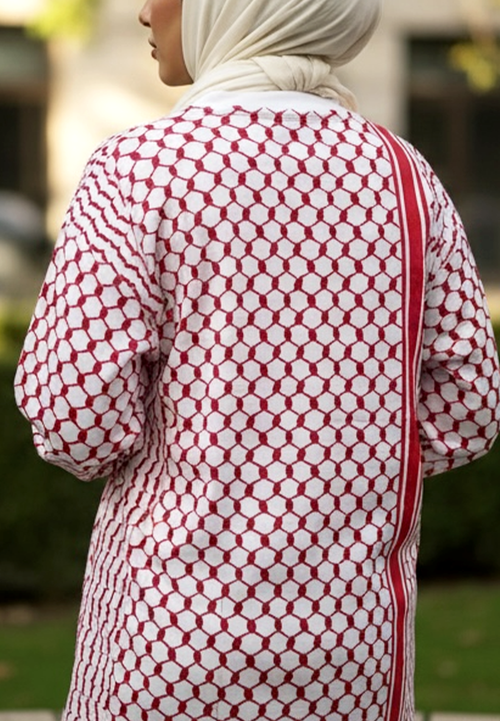 Women Palestine Keffiyeh White & Red Full-Sleeve T-Shirt