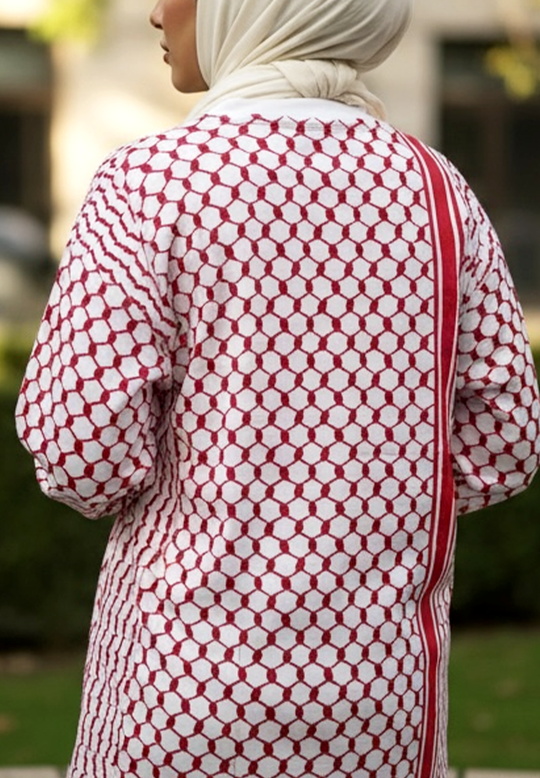 Women Palestine Keffiyeh White & Red Full-Sleeve T-Shirt