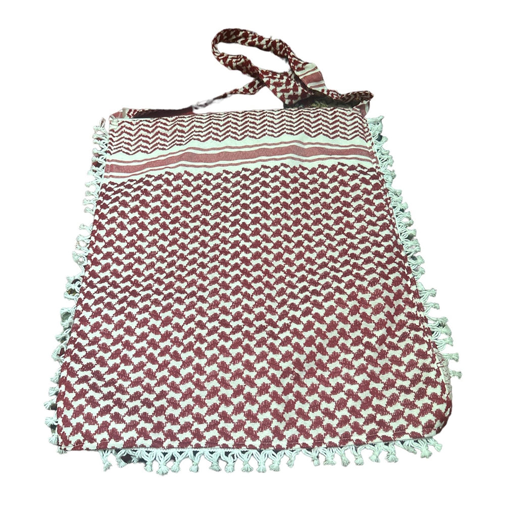 The Red & White Keffiyeh Handbag with Traditional Embroidery & Tarboosh 1– A Tapestry of Heritage and Style