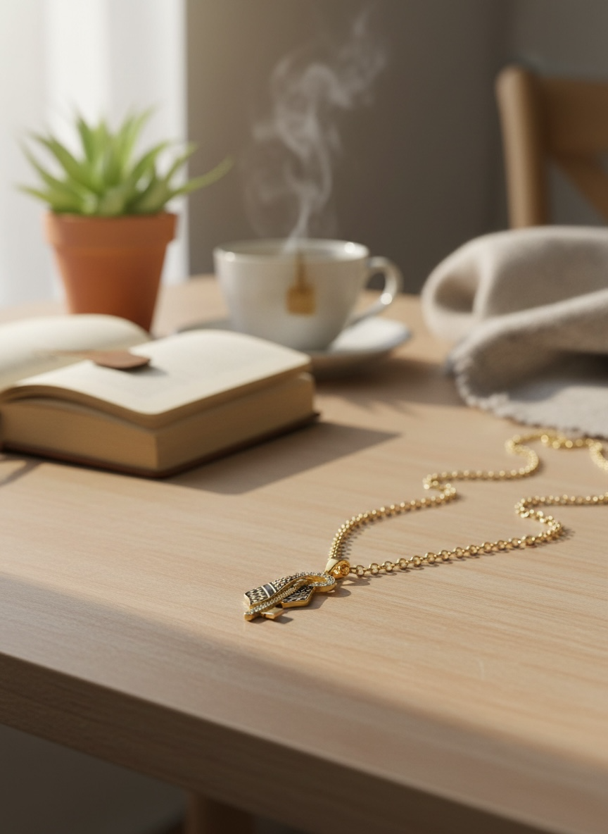 La clé de l'élégance : collier en or avec clé ornée de cristaux et pendentif keffieh 