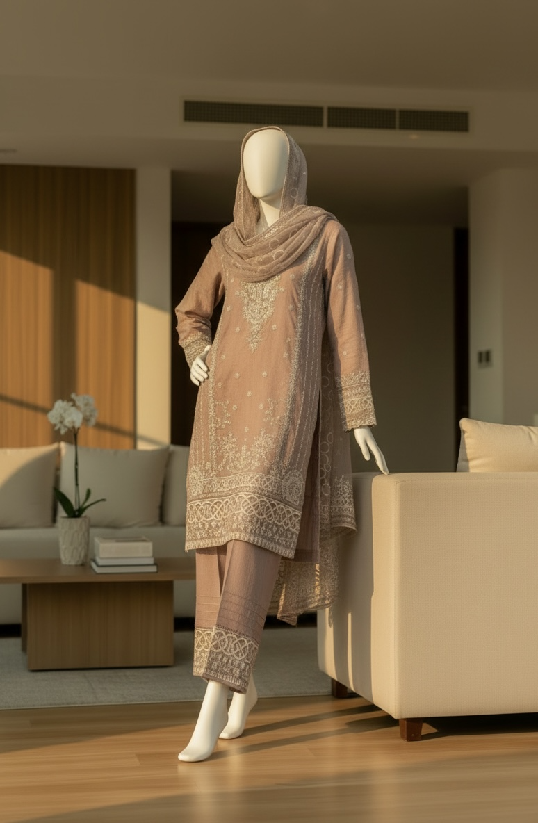 Dusty Mauve Organza Shalwar Kameez Set (Large)