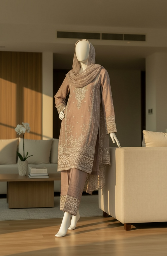Dusty Mauve Organza Shalwar Kameez Set (Large)