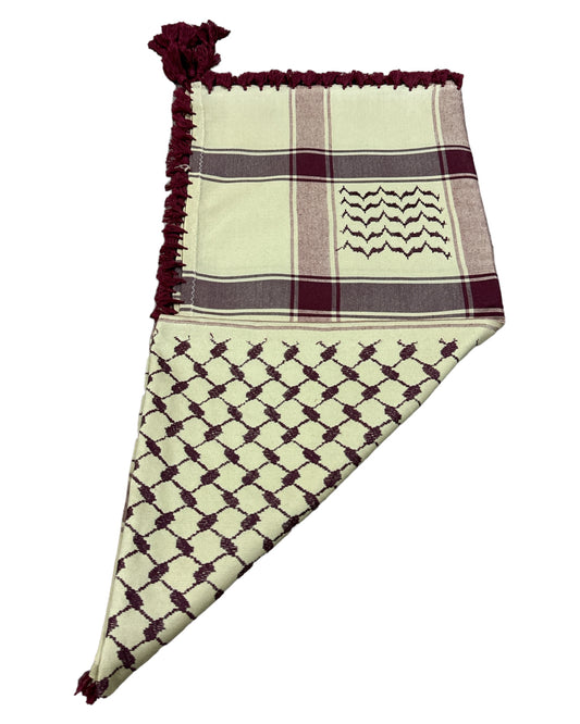 Palestine's Symbolic Shami Tan Brown & Maroon Pattern Design with Braids Zuhd Shemag 22