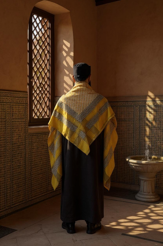 Golden Mustard Shemagh with Brown & White Detailing