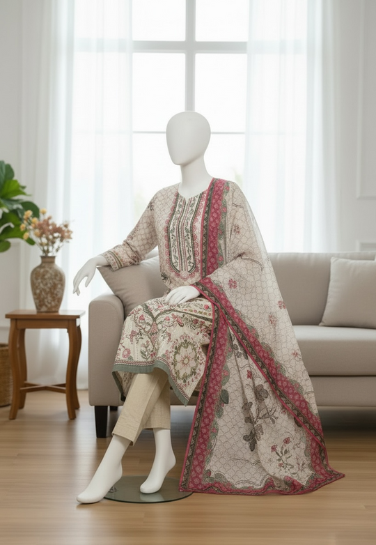 Rose Garden Kaftaan Printed Lawn Set (Large)