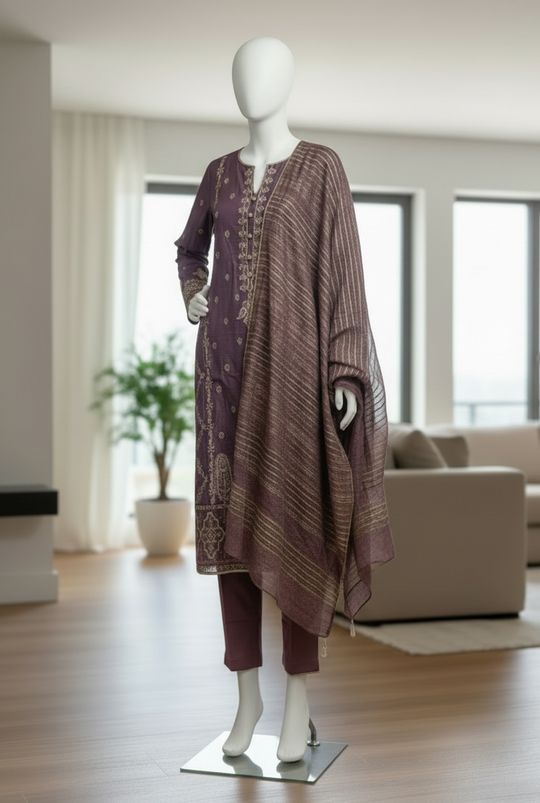 Mauve Royale Raw Chanderi Shalwar Kameez Set (Small)