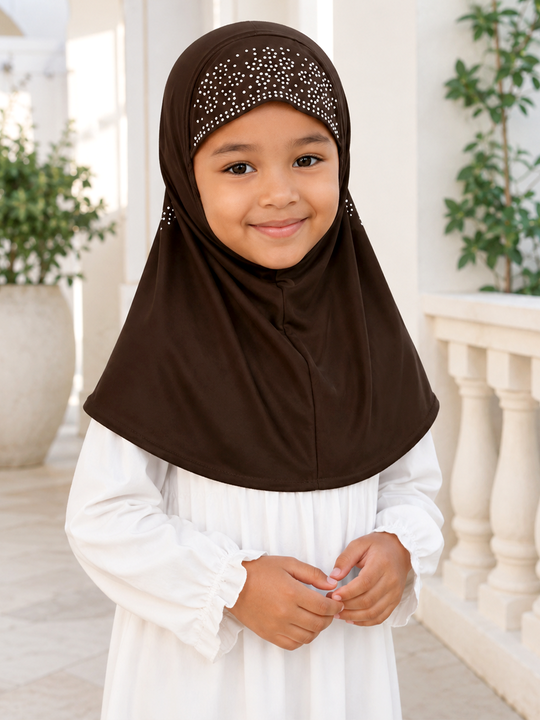 STONES DECORATED dark brown HIJAB
