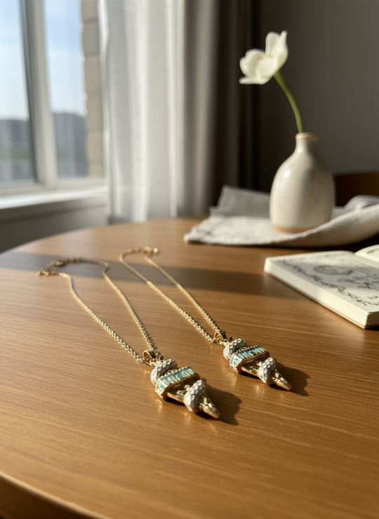 Sacred Land Necklace – Dome & Keffiyeh Heritage Edition (Gold Stainless Steel)