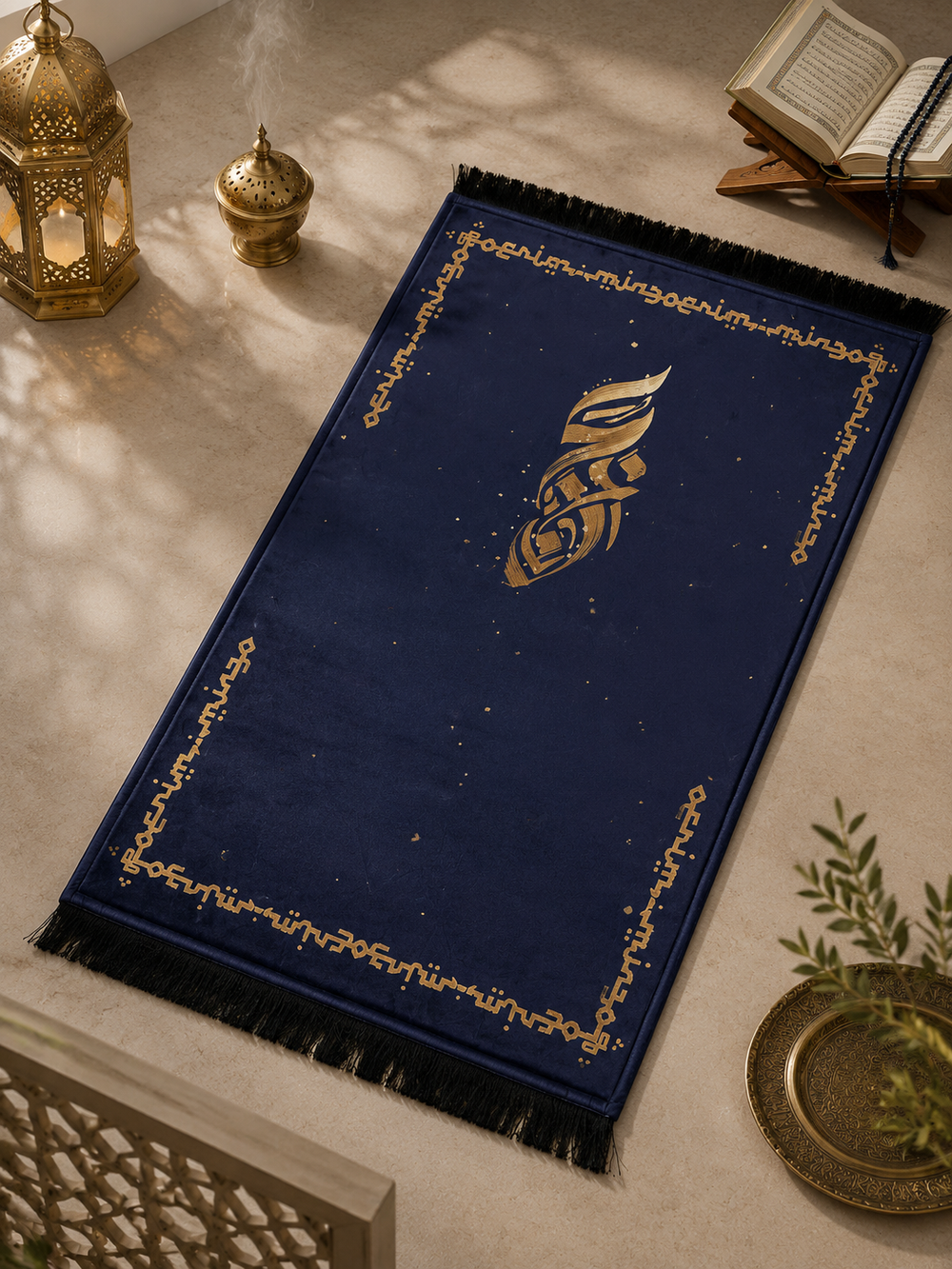 Rumi Prayer Mat - Navy Blue