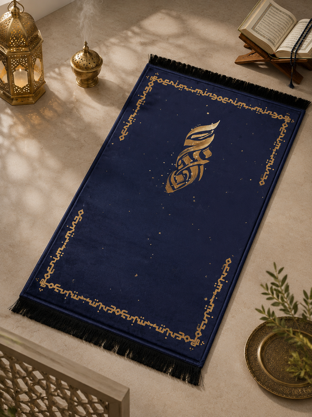 Rumi Prayer Mat - Navy Blue