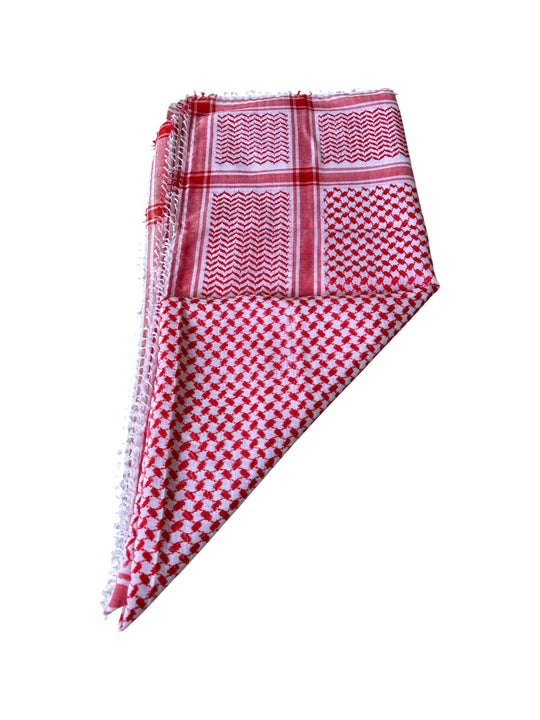 The Palestine Vibrant Red & White Keffiyeh with Light Tassels – Elegance Meets Heritage